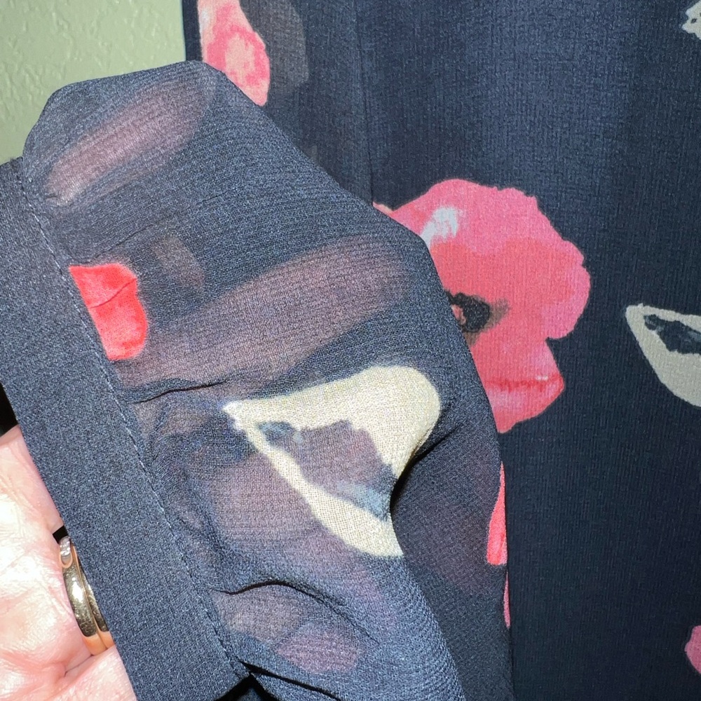 CAbi Navy Floral Blouse with Pink Accents - Picture 6 of 8